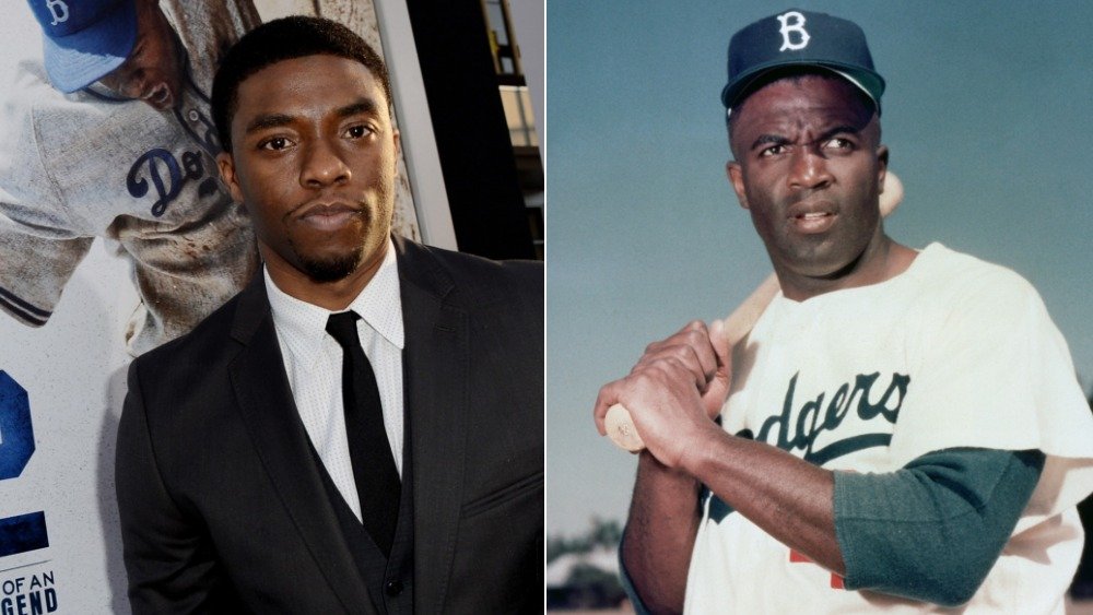 Immagine divisa di Chadwick Boseman e Jackie Robinson