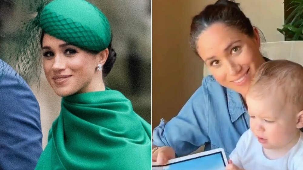 Meghan Markle (a sinistra) al Commonwealth Day Service nel marzo 2020 e (a destra) leggere un libro con il figlio Archie su Instagram