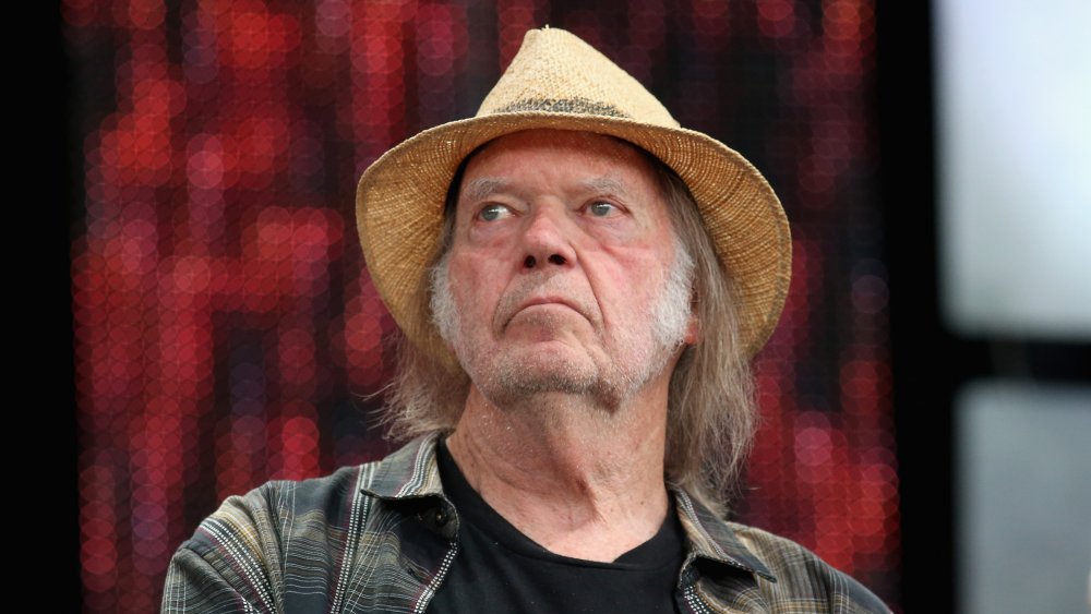 Neil Young in conferenza stampa per Farm Aid 34 nel 2019