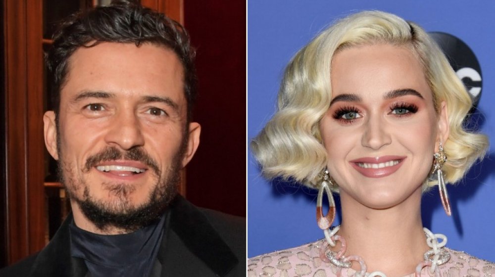 Orlando Bloom at a Flaunt Magazine and Dunhill party in 2019; Katy Perry at the American Idol premiere in 2020