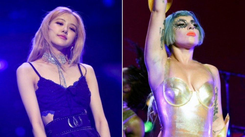 Immagine divisa di Rosé e Lady Gaga dei BLACKPINK, entrambi sul palco