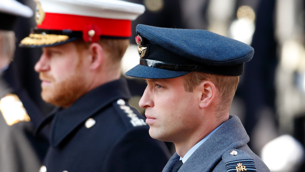 Il principe Harry e il principe William fissano davanti a sé