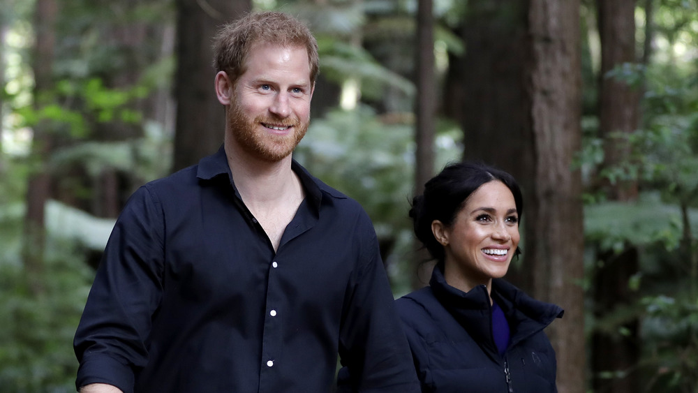 Il principe Harry e Meghan Markle camminano nei boschi