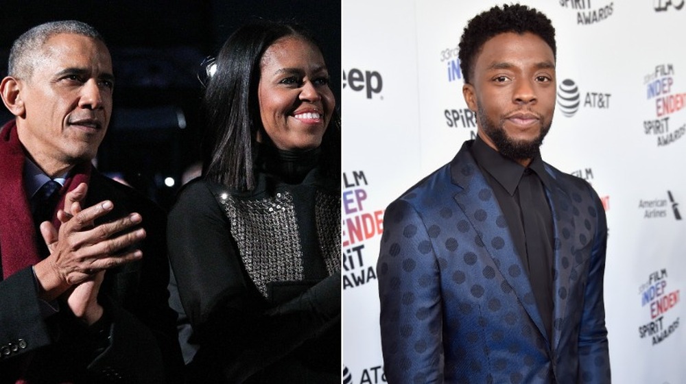 Barack e Michelle Obama che applaudono, Chadwick Boseman in posa