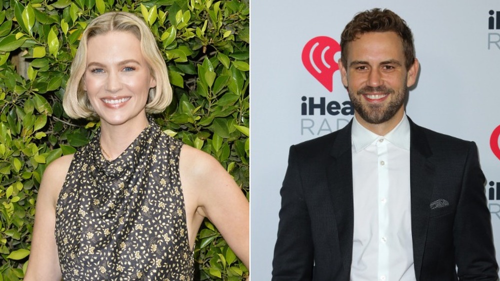 January Jones sorride (a sinistra), Nick Viall sorride (a destra)