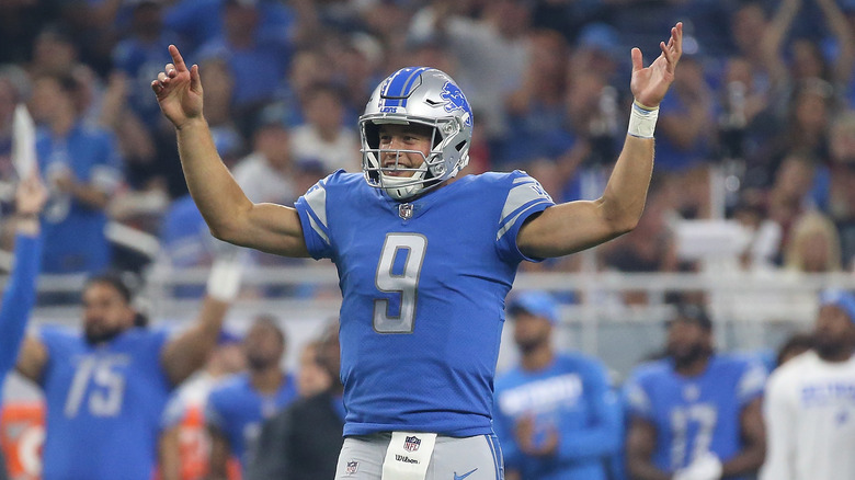 Matt Stafford festeggia un passaggio di TD