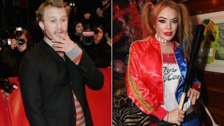 Heath Ledger in posa, Lindsay Lohan in costume da Harley Quinn