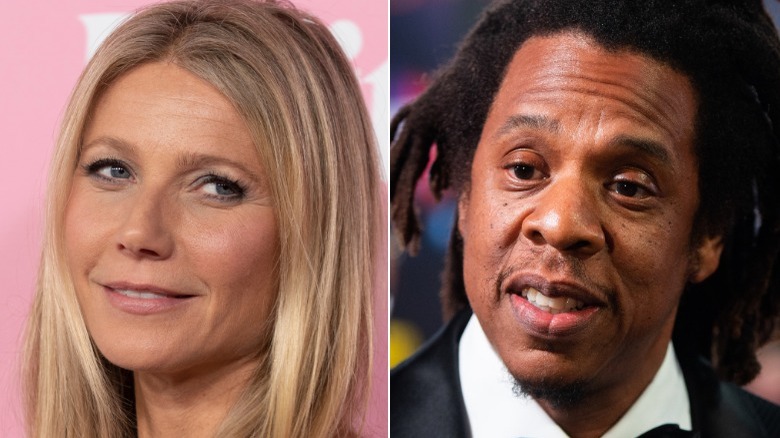 Gwyneth Paltrow in posa, Jay-Z sorridente