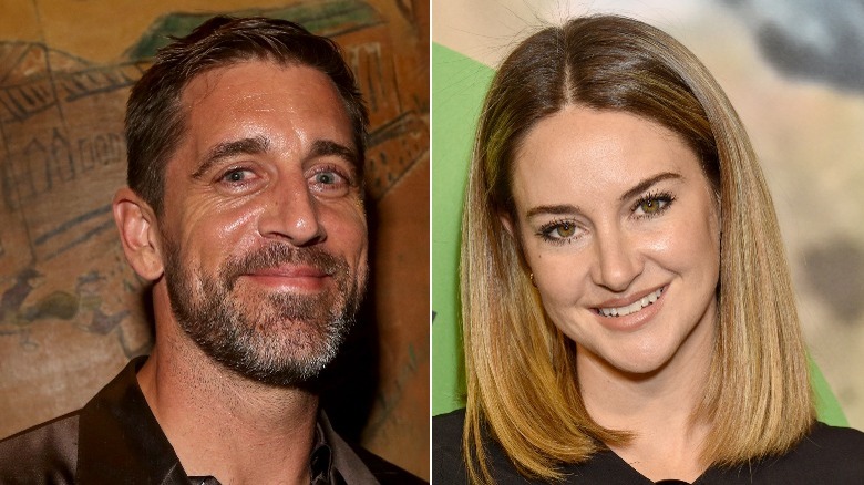 Shailene Woodley e Aaron Rodgers sorridono in foto separate