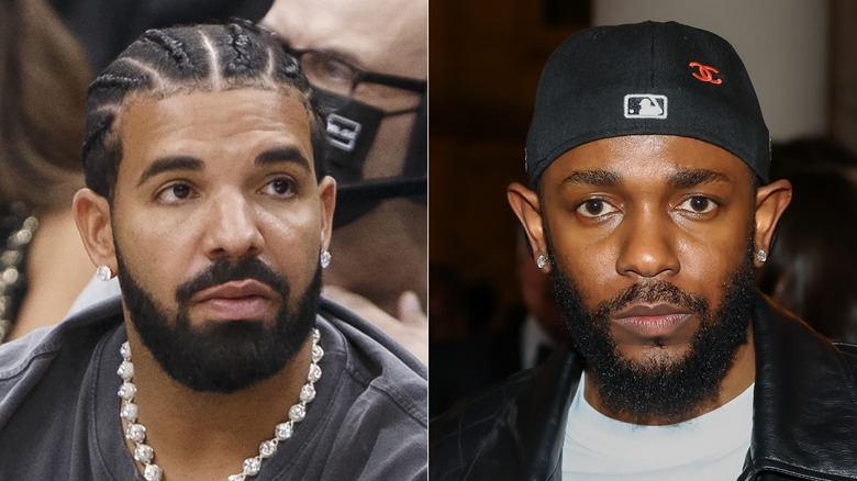 Drake guarda di lato e Kendrick Lamar in posa