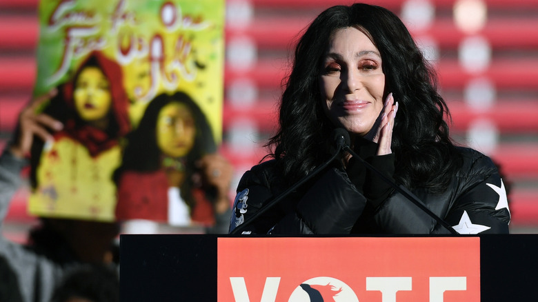 Cher alla manifestazione del 2018 incoraggiando il voto