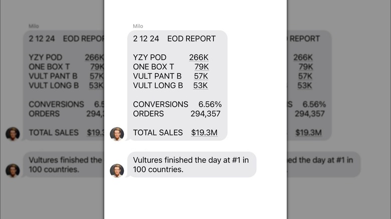 Screenshot dei profitti di Kanye West Yeezy