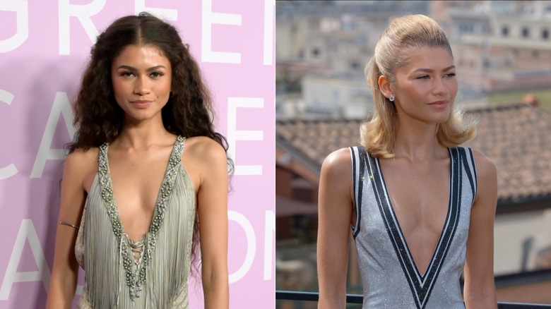 Zendaya con i capelli castani e biondi