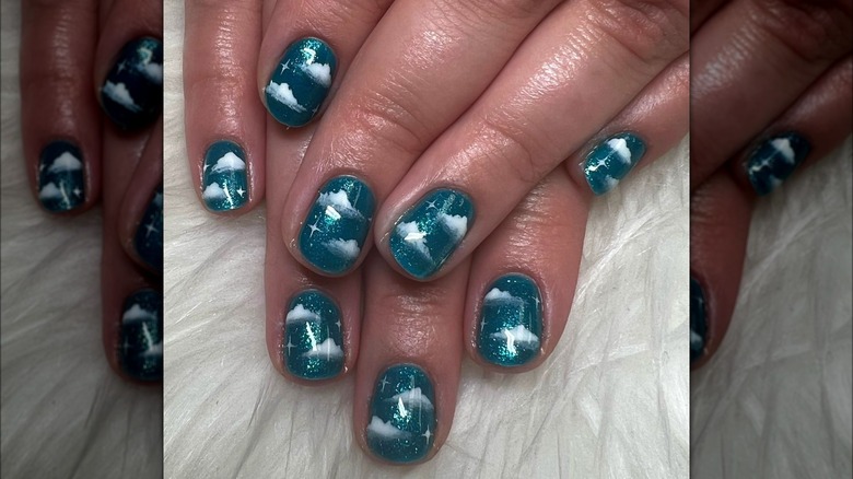 Manicure nuvola cielo turchese verde acqua 