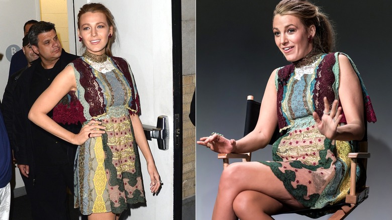 Blake Lively in miniabito in pizzo patchwork