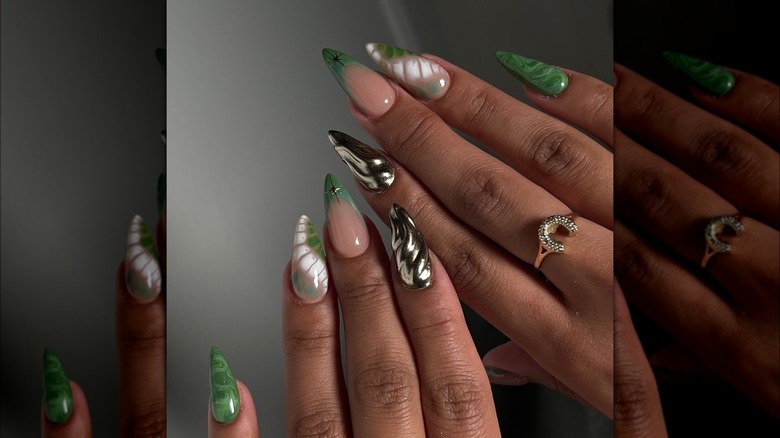 Nail art verde e argento