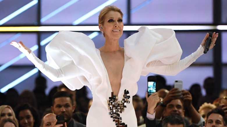 Céline Dion abito bianco maniche