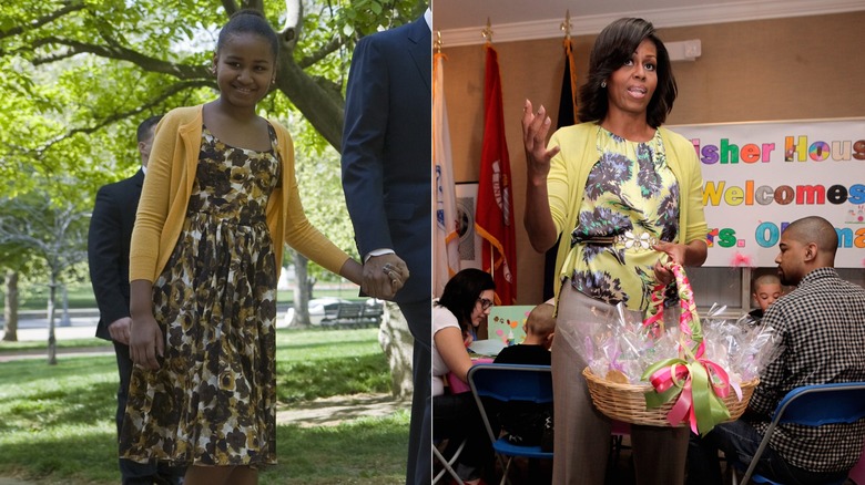 Sasha e Michelle Obama indossano cardigan gialli