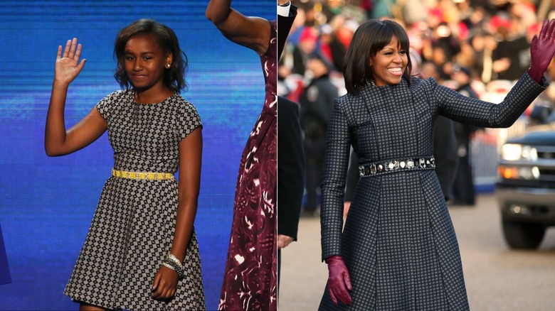 Sasha, Michelle Obama saluta