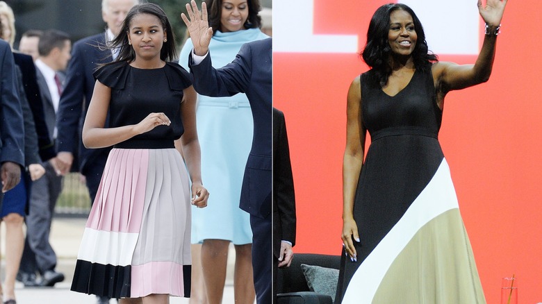 Sasha e Michelle Obama indossano abiti color-block