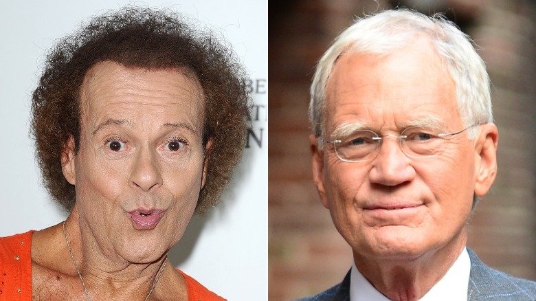 Richard Simmons sorride con gli occhiali da David Letterman