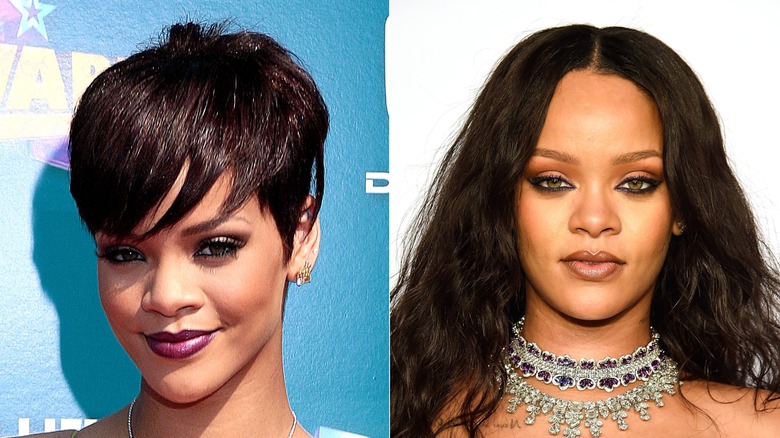 Rihanna pixie con frangia lunga smokey eye