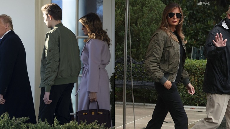 Barron Trump, Melania Trump indossano cappotti verdi