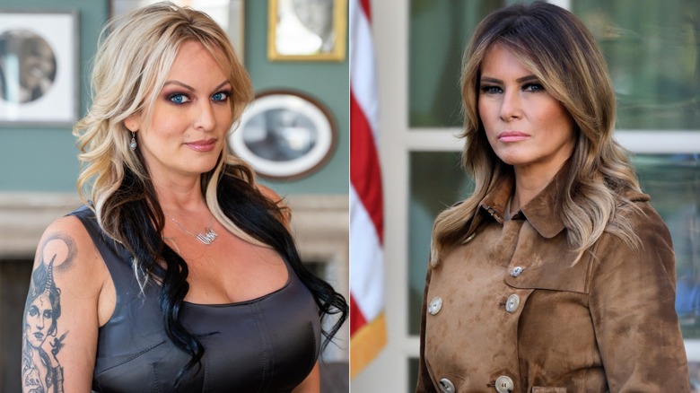 Stormy Daniels e Melania Trump sorridono