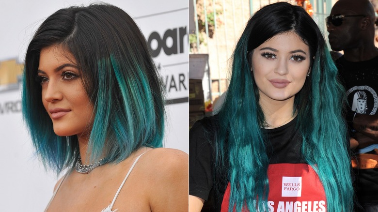 Kylie Jenner con i capelli color verde acqua