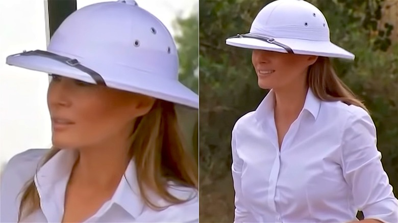 Melania Trump indossa un casco coloniale