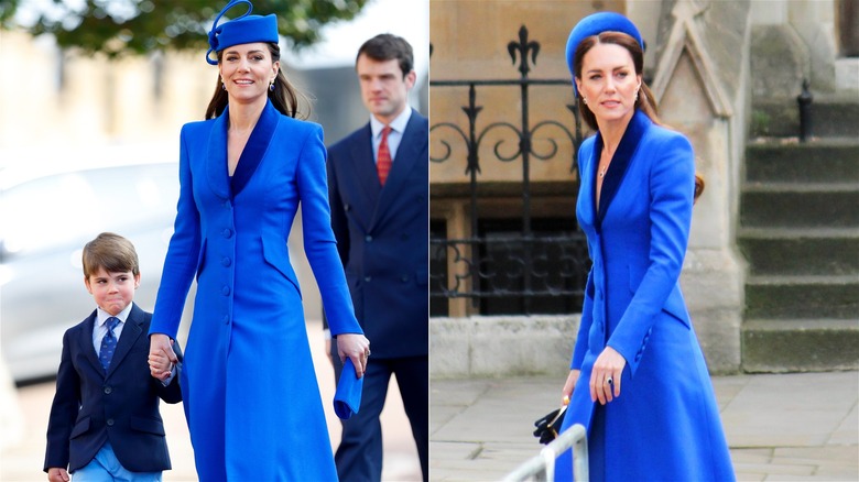 Kate Middleton in abito-cappotto blu cobalto