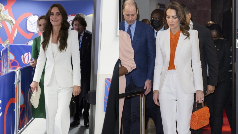 Kate Middleton in tailleur pantalone bianco 