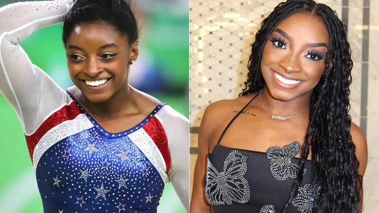 Simone Biles nel 2016 e nel 2024