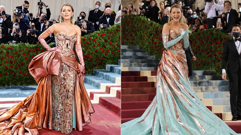 L'abito di Blake Lively si trasforma dal rame al verde al Met Gala