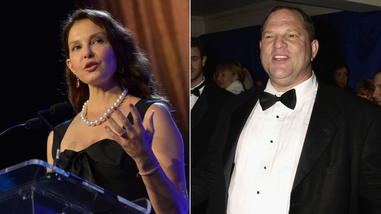 Un'immagine divisa di Ashley Judd e Harvey Weinstein