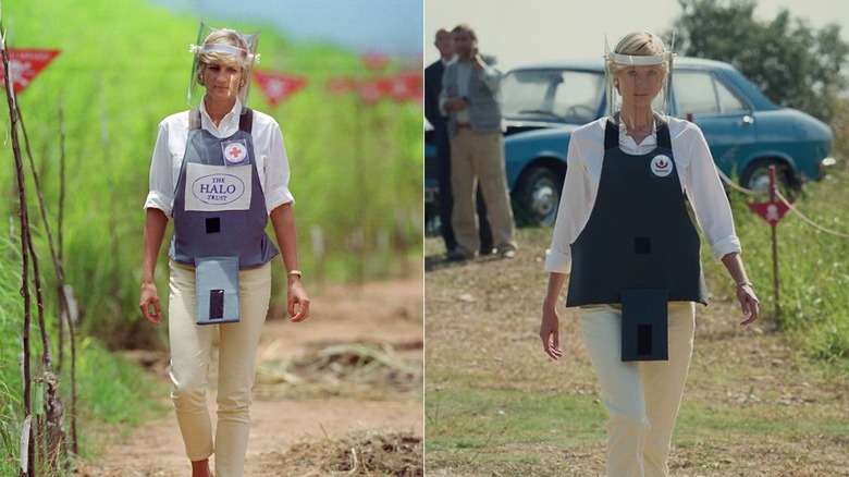 La principessa Diana in abito protettivo da campo minato