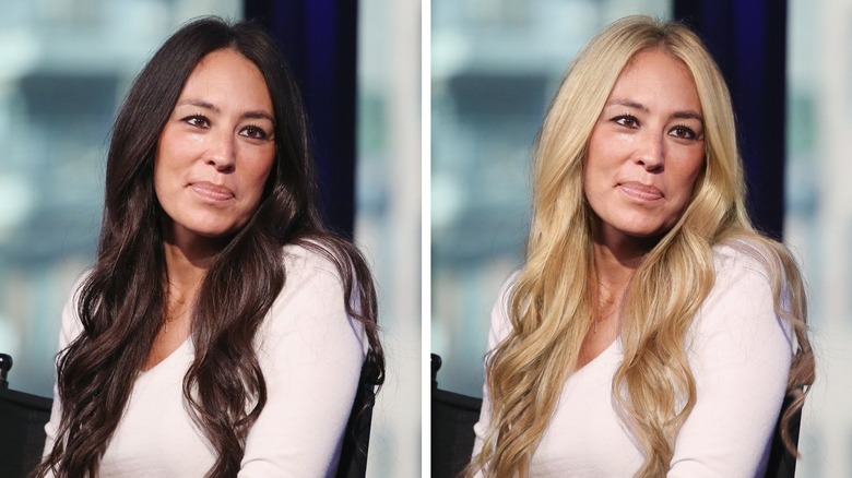 Joanna Gaines con capelli castani e biondi