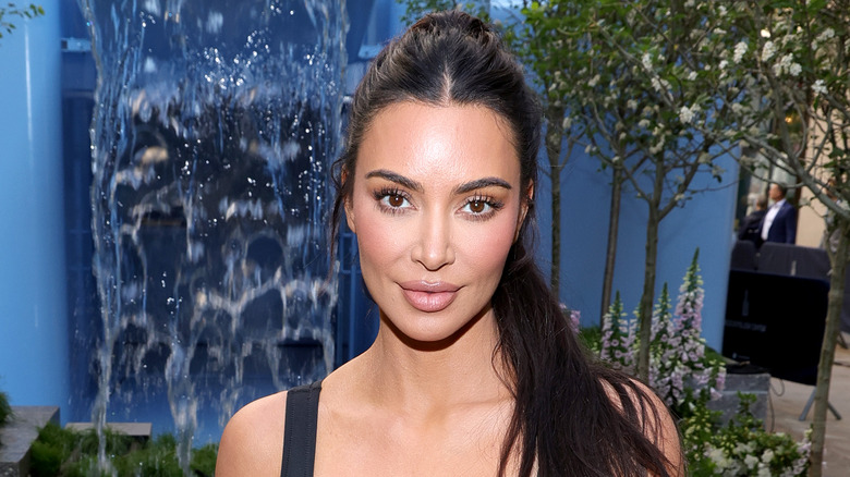 Kim Kardashian prima della cascata di Skims