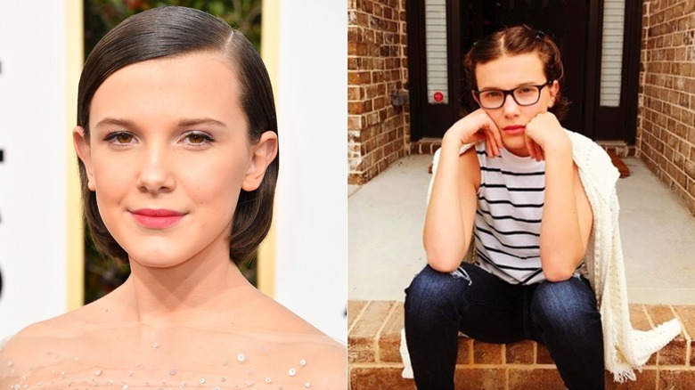 Millie Bobby Brown con i capelli lisci e le trecce alla francese