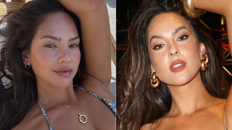 Christen Harper sorride, dischiudendo le labbra