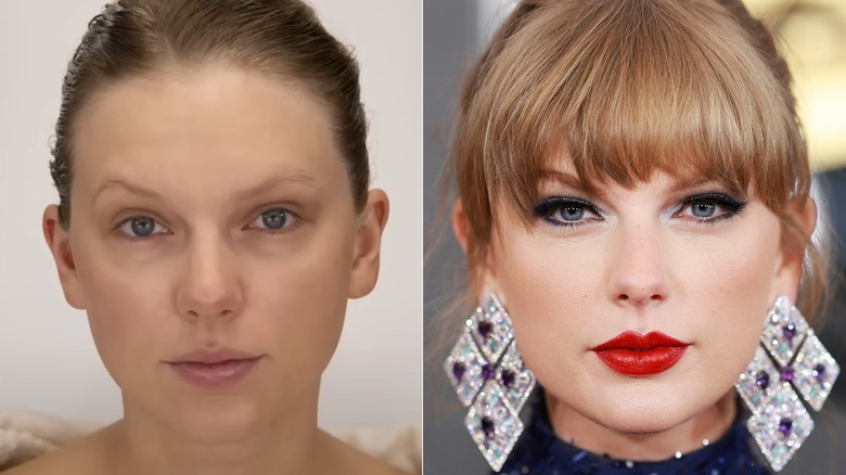 Taylor Swift senza trucco, con il rossetto rosso