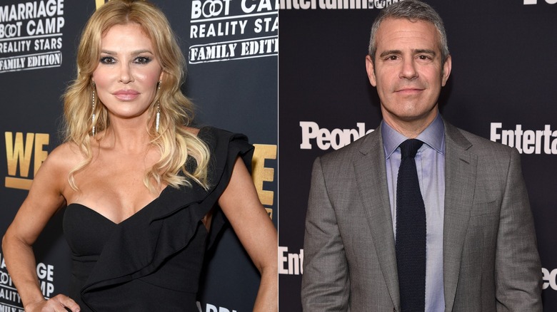 Immagine divisa di Brandi Glanville e Andy Cohen che sorridono in primo piano