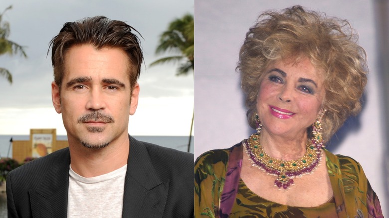 Immagine divisa di Colin Farrell, a sinistra, ed Elizabeth Taylor, a destra