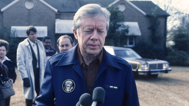 Jimmy Carter parla alla stampa a Plains, Georgia