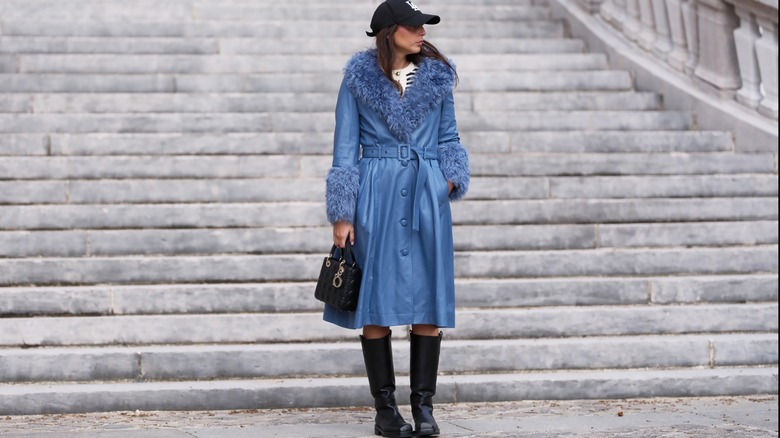 Cappotto Penny Lane blu con cintura