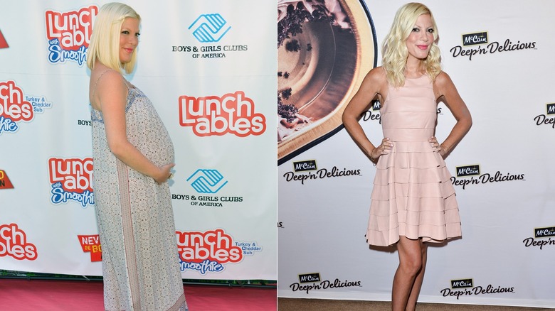 Tori Spelling con capelli biondo platino