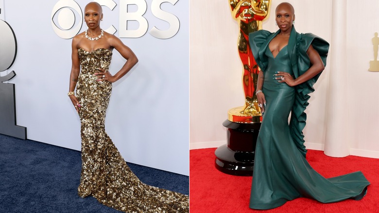 Cynthia Erivo indossa abiti glamour sui tappeti rossi nel 2024.