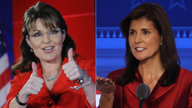 Sarah Palin alza il pollice, Nikki Haley sorride