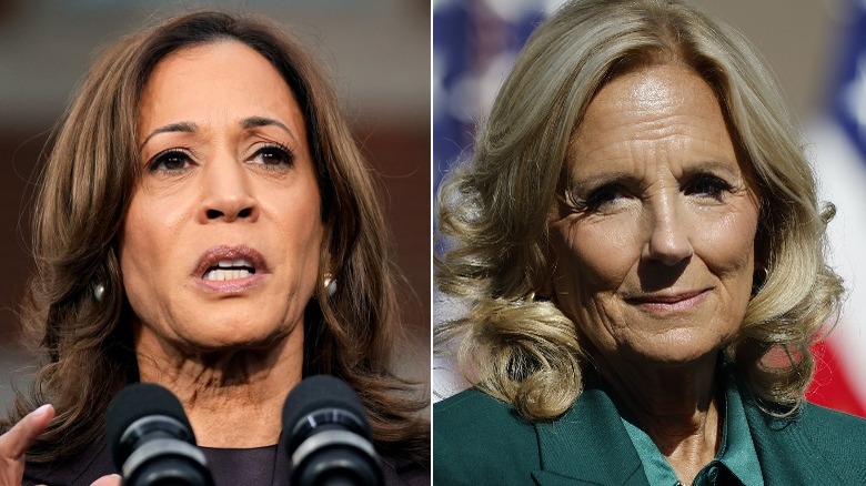 Un'immagine divisa di Kamala Harris e Jill Biden